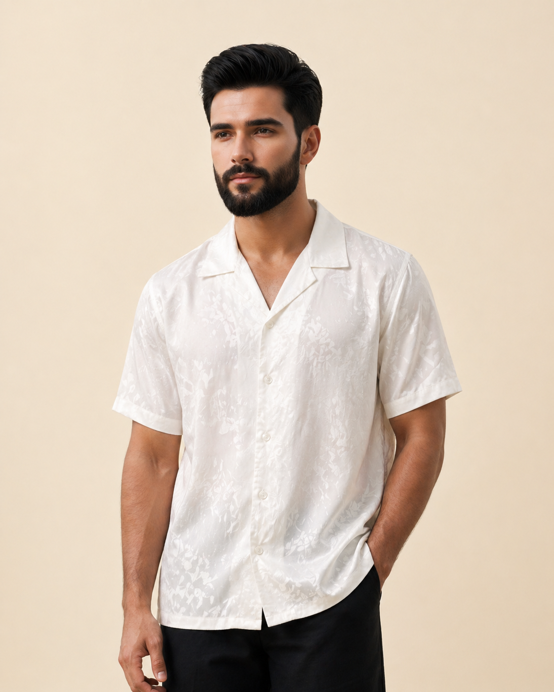 QCT01 – Royal White Jacquard Shirt