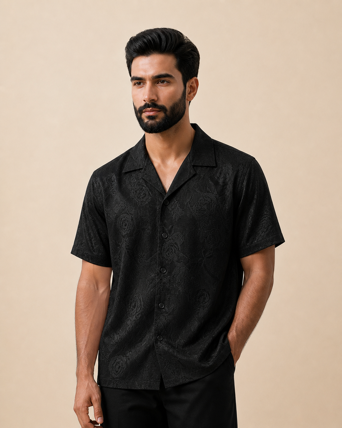 QCT01 – Royal Black Jacquard Shirt