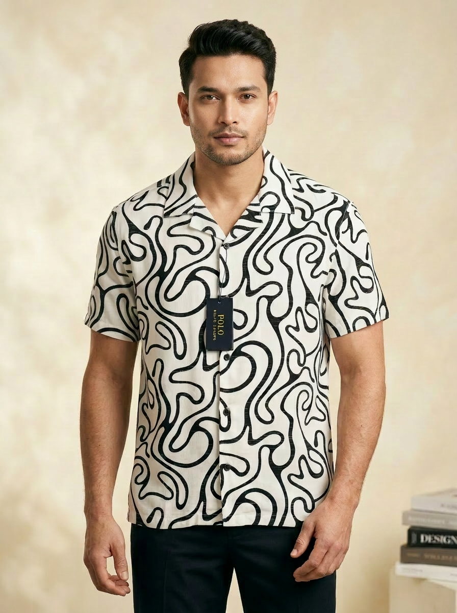 TR01 Men’s Abstract Print Short Sleeve Casual Shirt