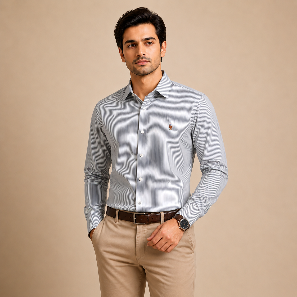 SHT02 Premium Men's Striped Cotton-Spandex Stretch Formal Shirt – Tailored Fit