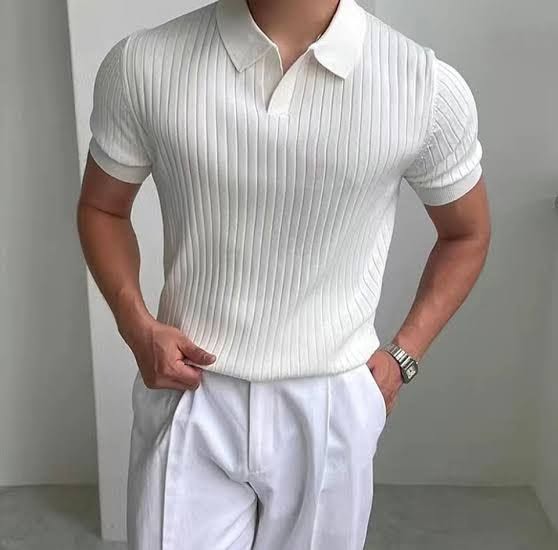 PL01 Premium White Ribbed Polo T-Shirt
